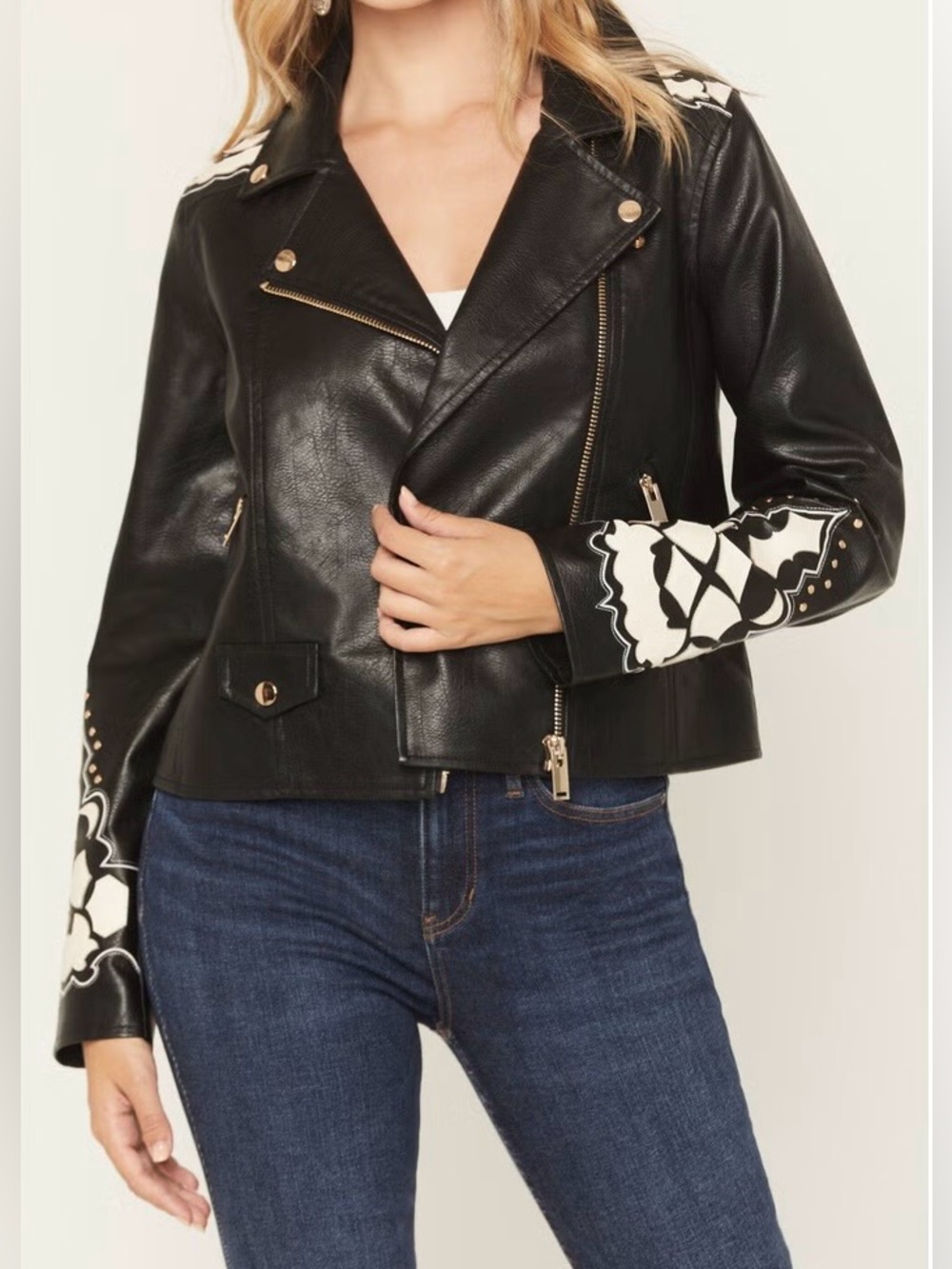 Stoosh Black Embellished Western Faux Leather Jacket - Picture 5 of 11